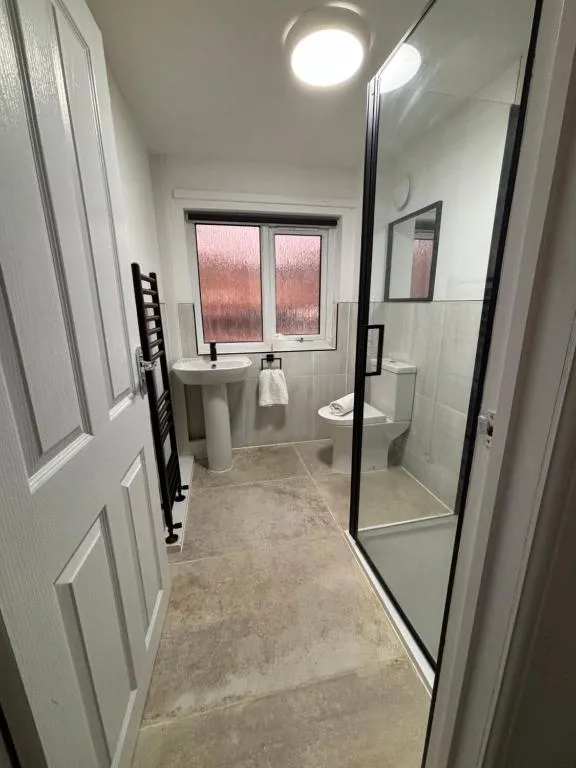 The bathroom, with a shower
